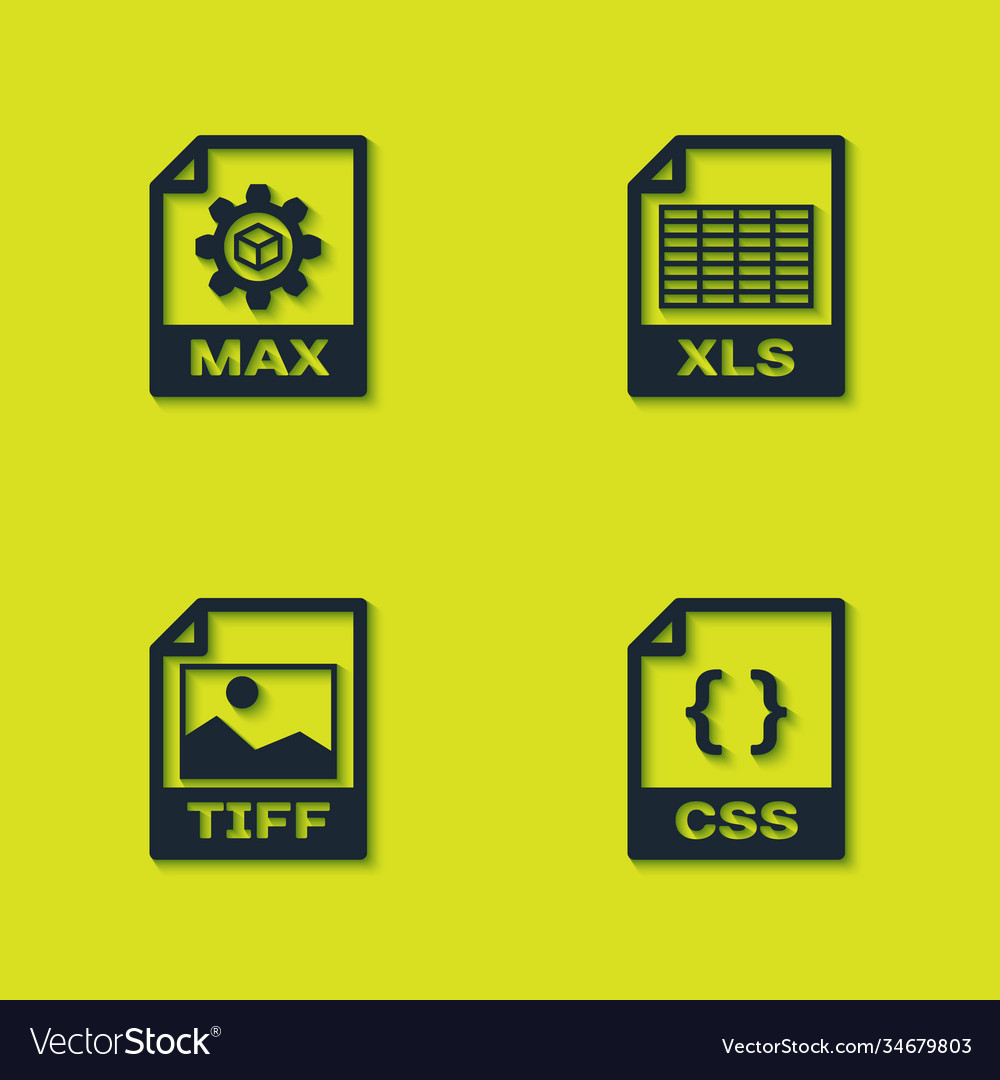 Set max file document css tiff and xls icon vector image Set max file document css tiff and xls icon