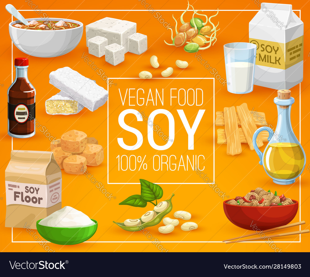 Vegan food 100 percent natural soy products Vector Image