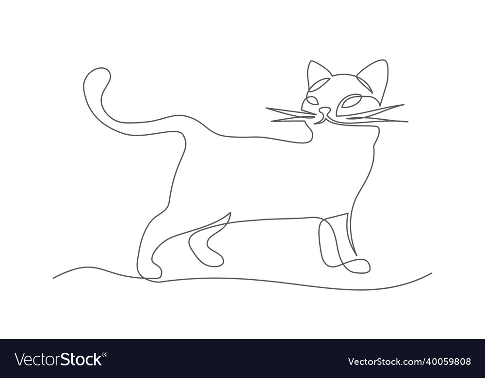 Cat one line drawing in style Royalty Free Vector Image