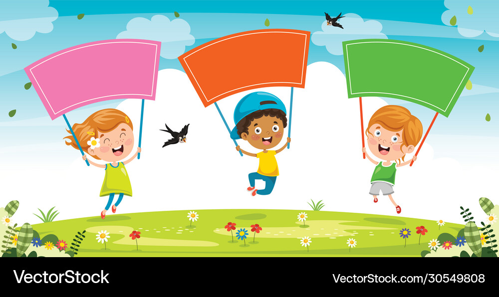 Kid holding colorful placard Royalty Free Vector Image