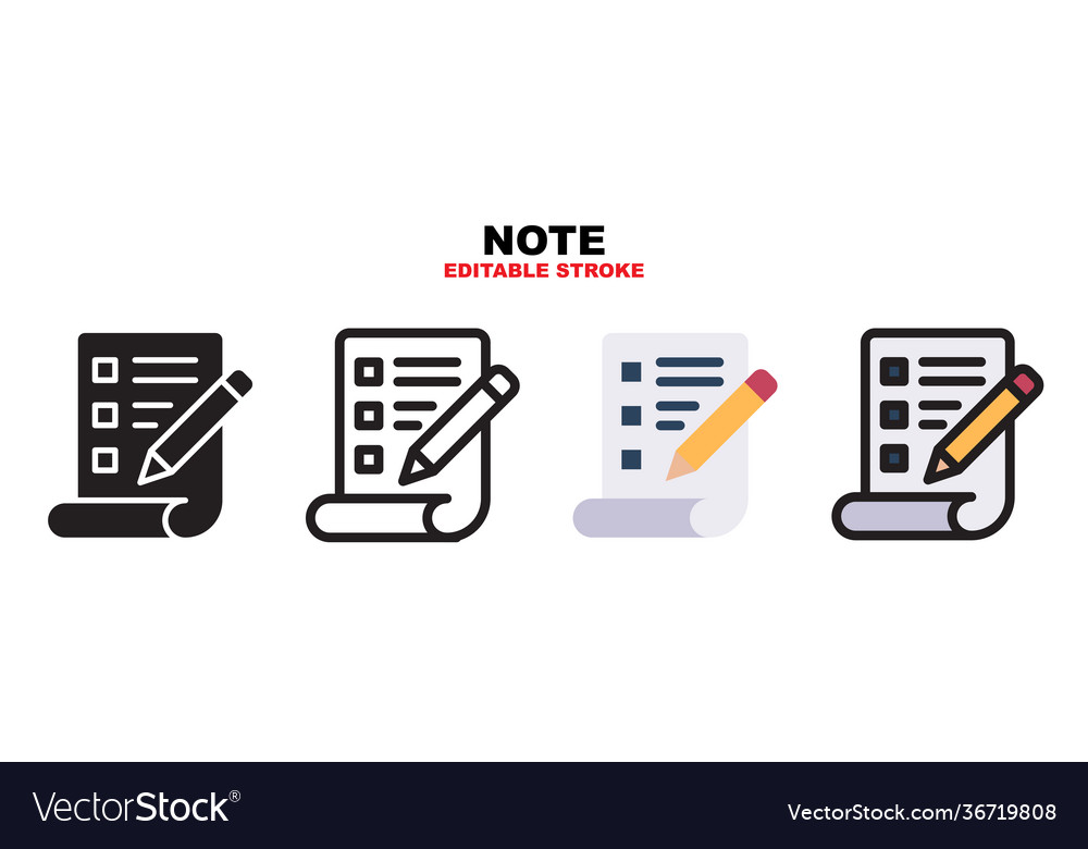 Note icon set with different styles editable vector image Note icon set with different styles editable