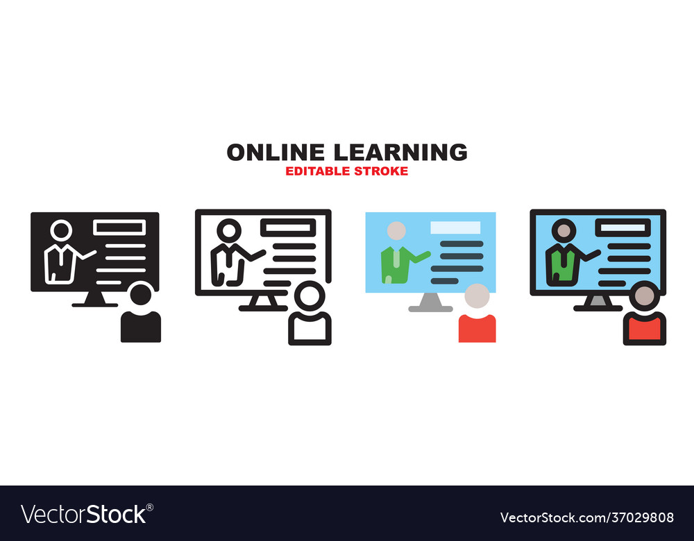 Online learning icon set with different styles vector image Online learning icon set with different styles