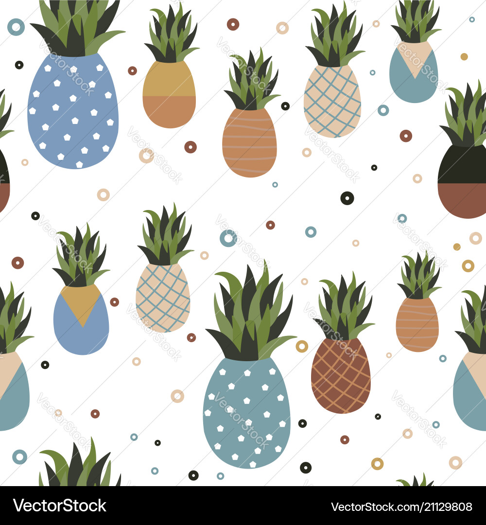 Retro pineapple fruit seamless pattern background Vector Image