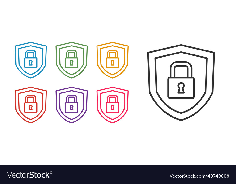 Set line shield security with lock icon isolated