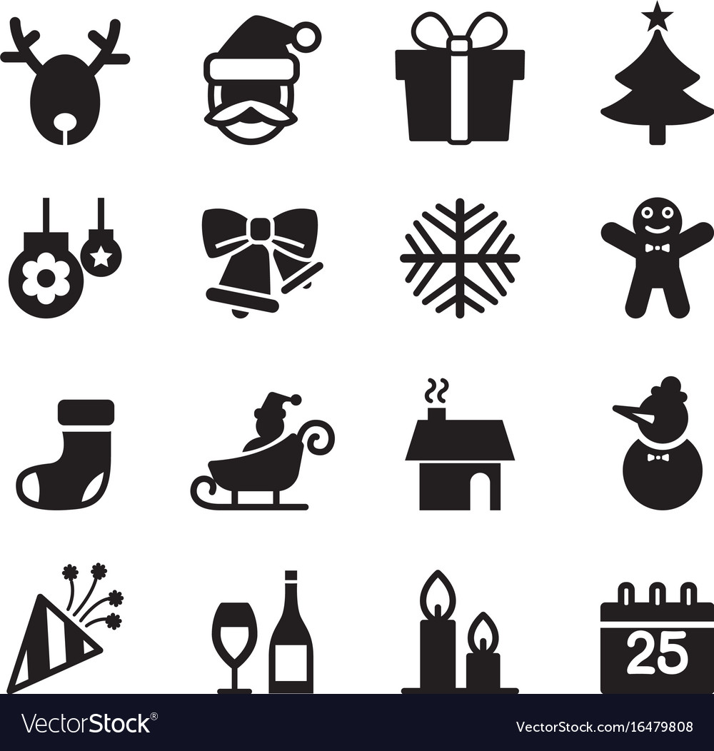 Silhouette christmas icons set Royalty Free Vector Image