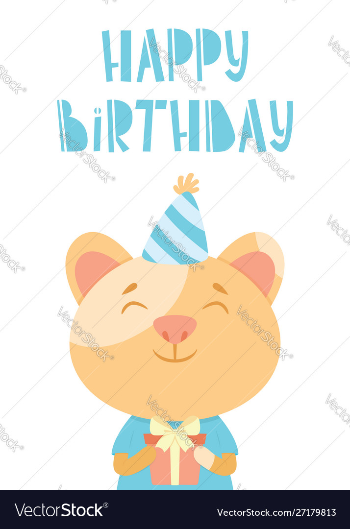 Birthday card with a cat and hand drawn lettering