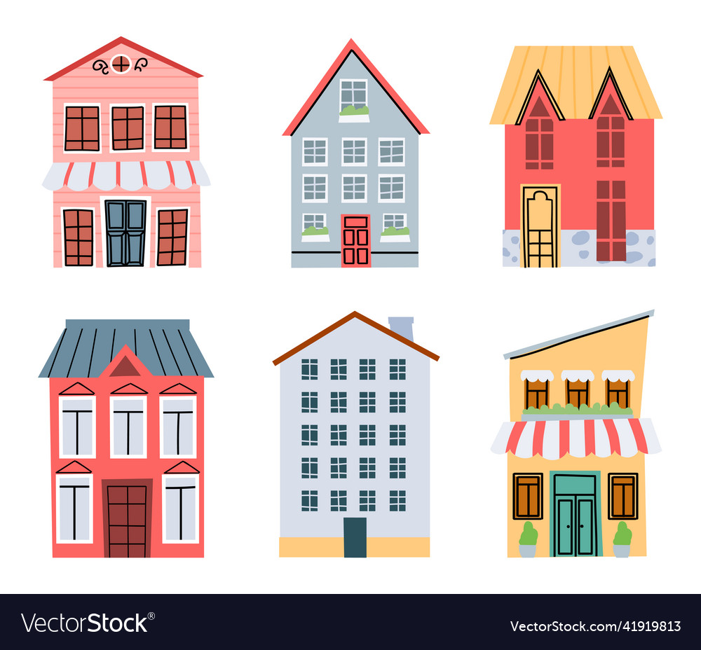 Cartoon city street buildings old town Royalty Free Vector