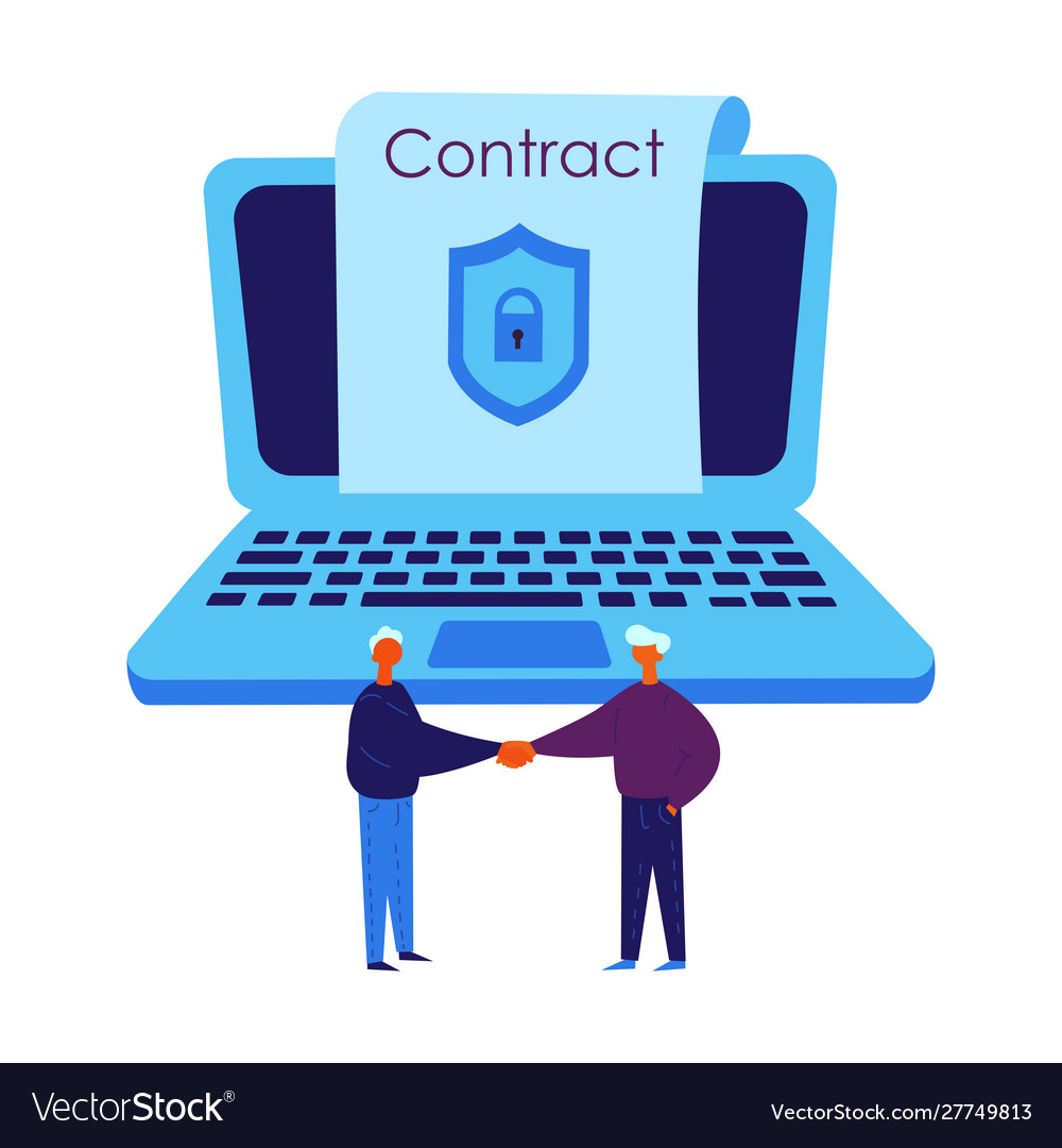 Conclude a blockchain contract in laptop Vector Image Conclude a blockchain contract in laptop