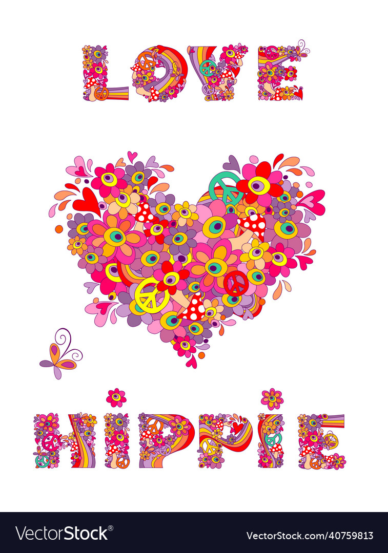 Retro Heart Hippie Print
