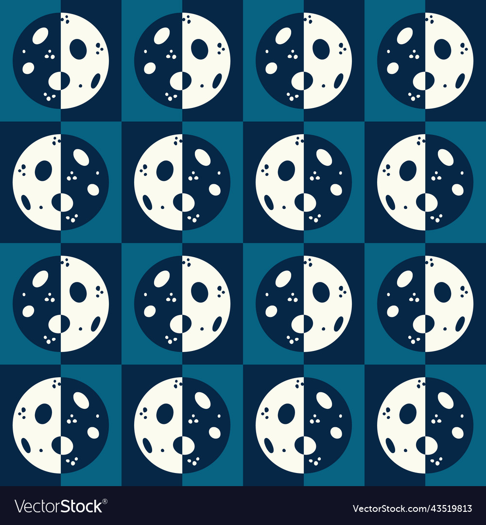 Retro moon phases - square checks seamless pattern vector image Retro moon phases - square checks seamless pattern