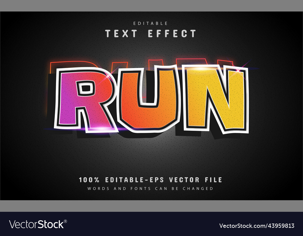 Run text style effect colorful vector image Run text style effect colorful