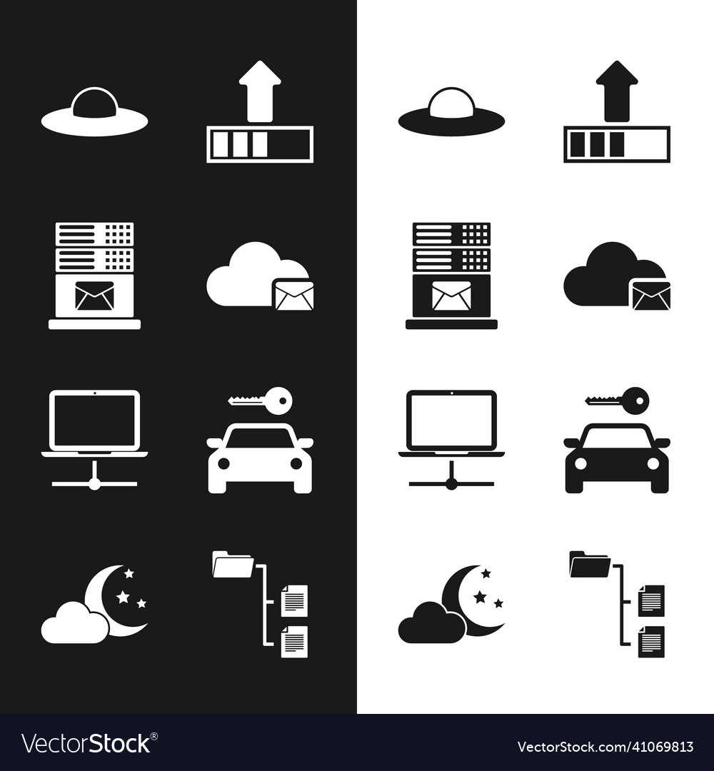 Set cloud mail server ufo flying spaceship vector image Set cloud mail server ufo flying spaceship