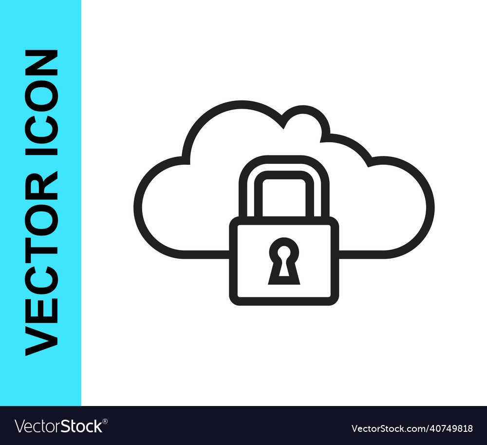 Black line cloud computing lock icon isolated vector image Black line cloud computing lock icon isolated