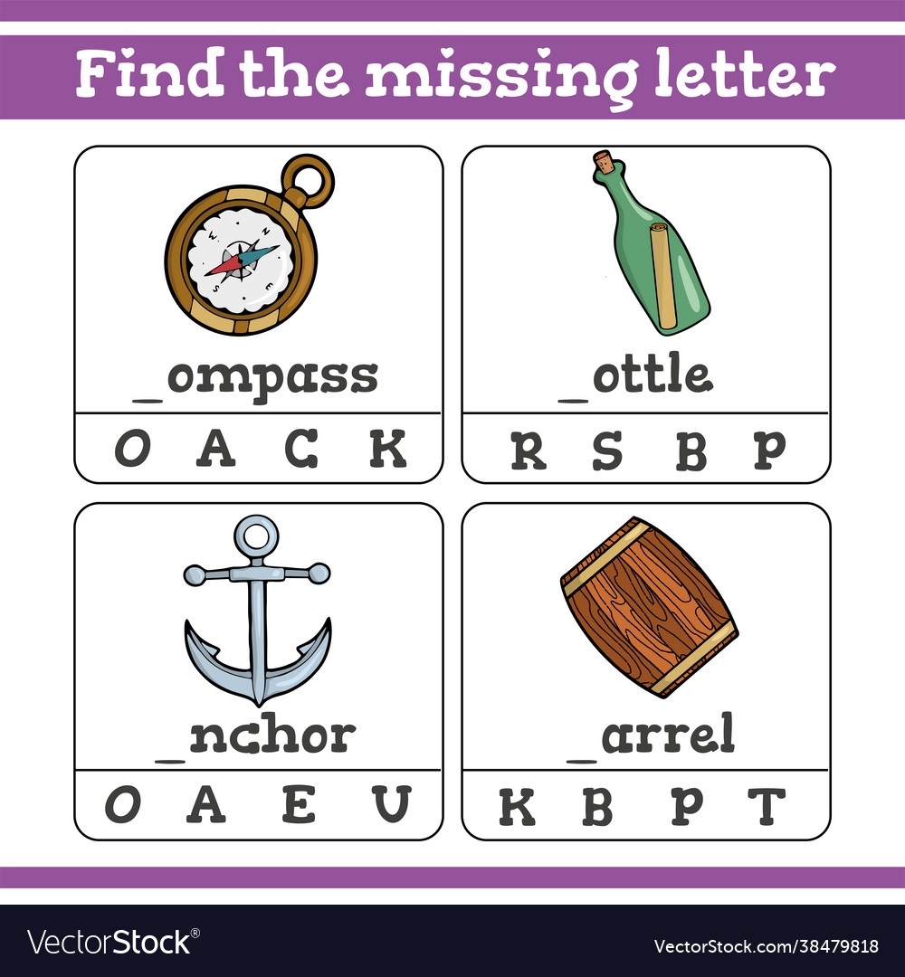 Find missing letter game for preschool Royalty Free Vector