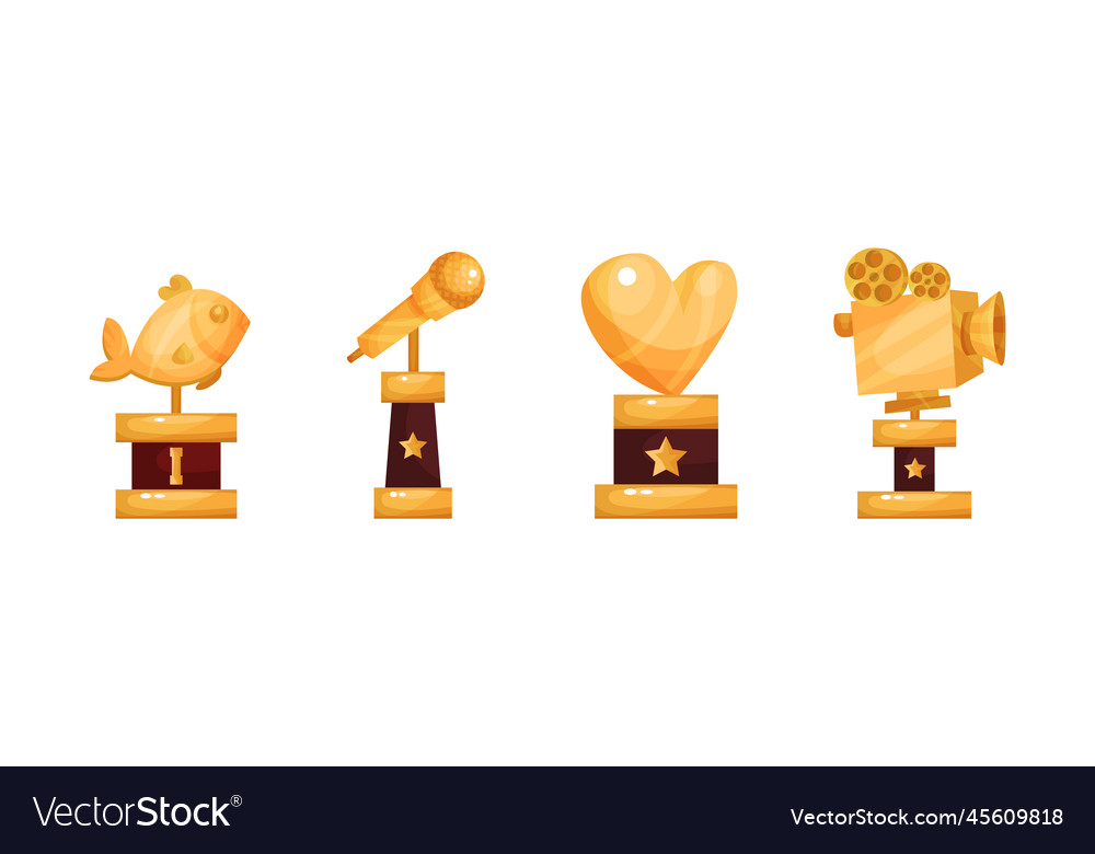 Golden trophy and awards of different shape