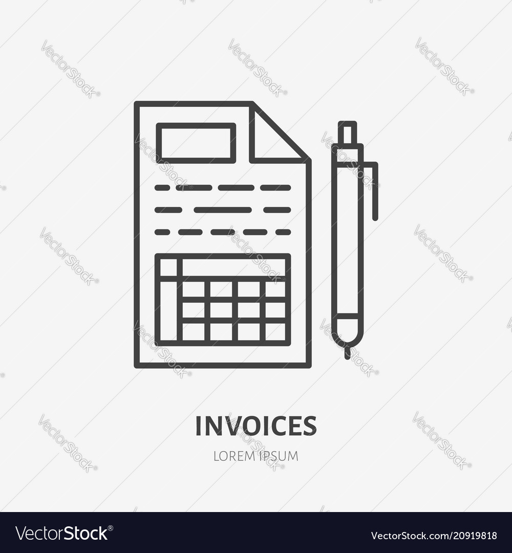 Invoice flat line icon receipt paper with pen vector image Invoice flat line icon receipt paper with pen