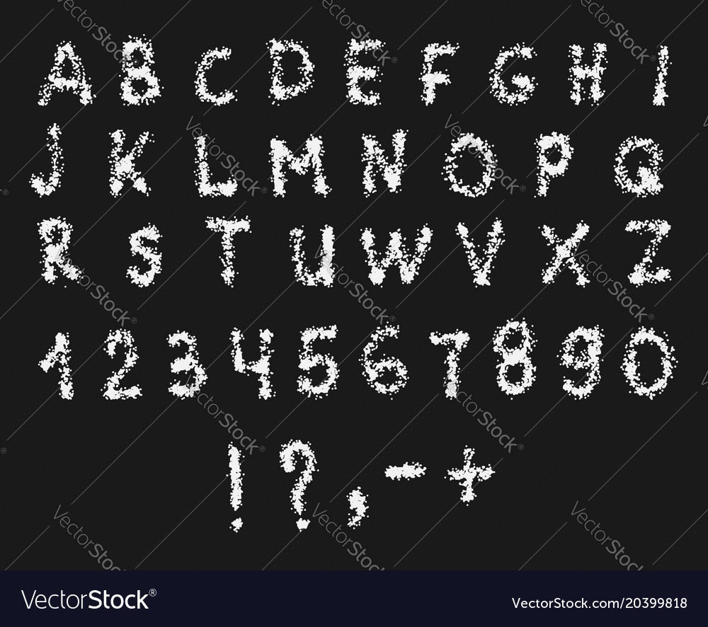 Latin alphabet with numbers texture white chalk Vector Image