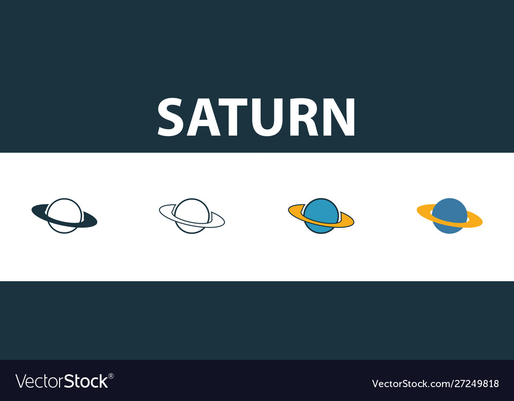 Saturn icon set four simple symbols in different