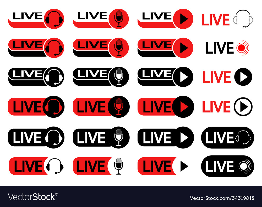 Set buttons for live streaming symbols vector image Set buttons for live streaming symbols