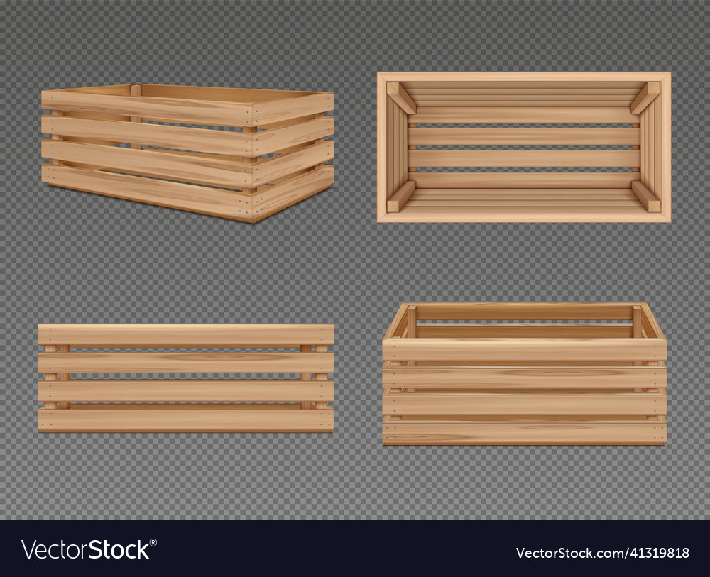 Wooden boxes transparent set Royalty Free Vector Image