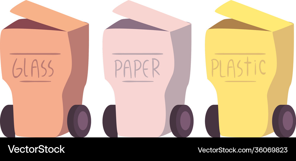 Recycle glass paper and plastic trashes Royalty Free Vector