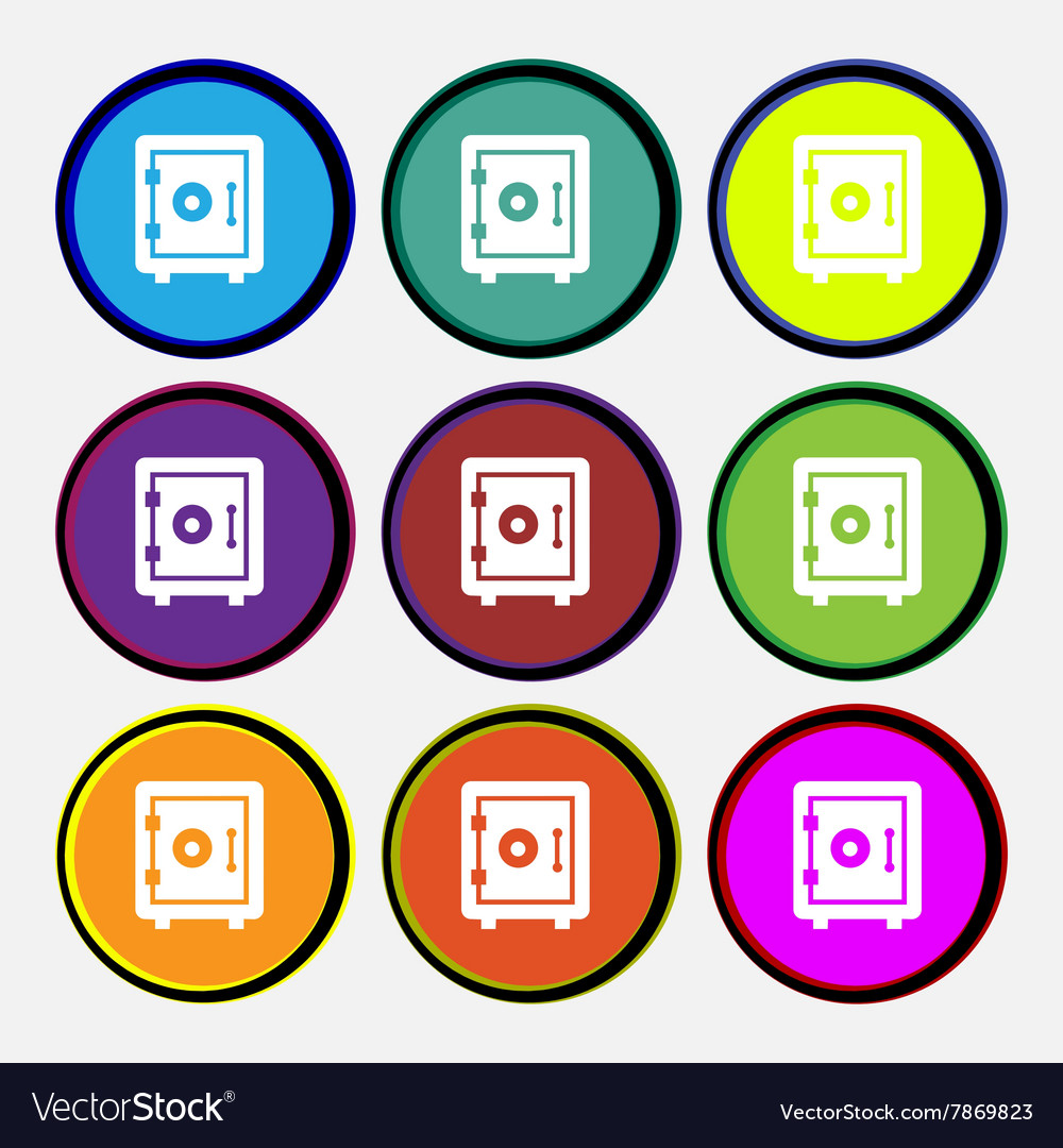 Safe icon sign nine multi colored round buttons