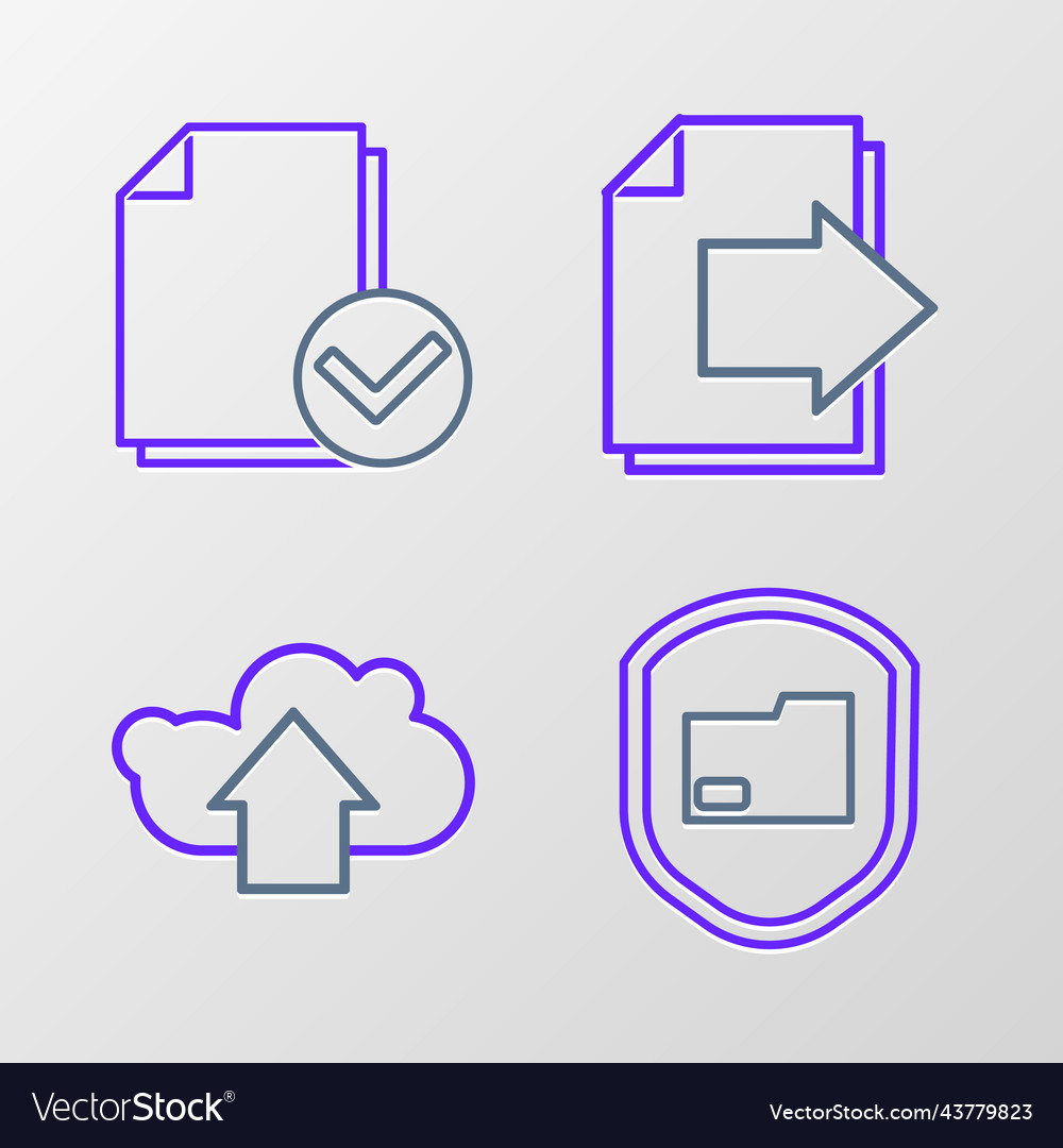Set line document folder protection cloud upload vector image Set line document folder protection cloud upload