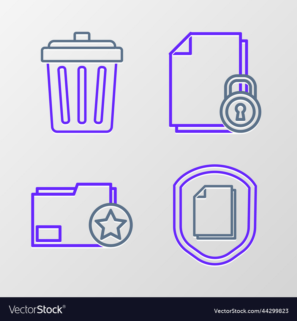 Set line document protection concept folder vector image Set line document protection concept folder