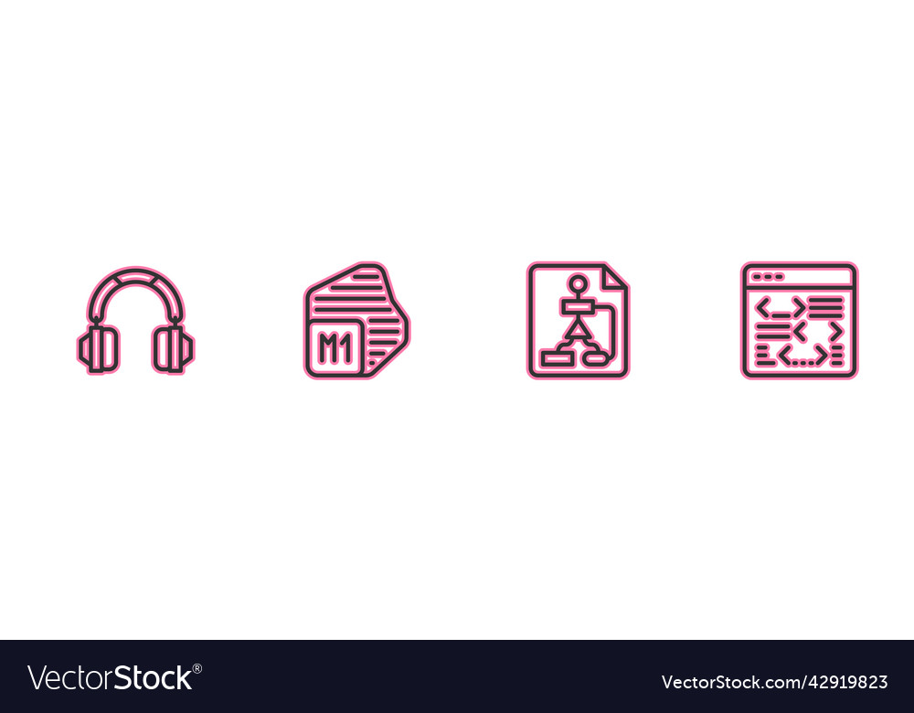 Set line headphones flowchart processor vector image Set line headphones flowchart processor