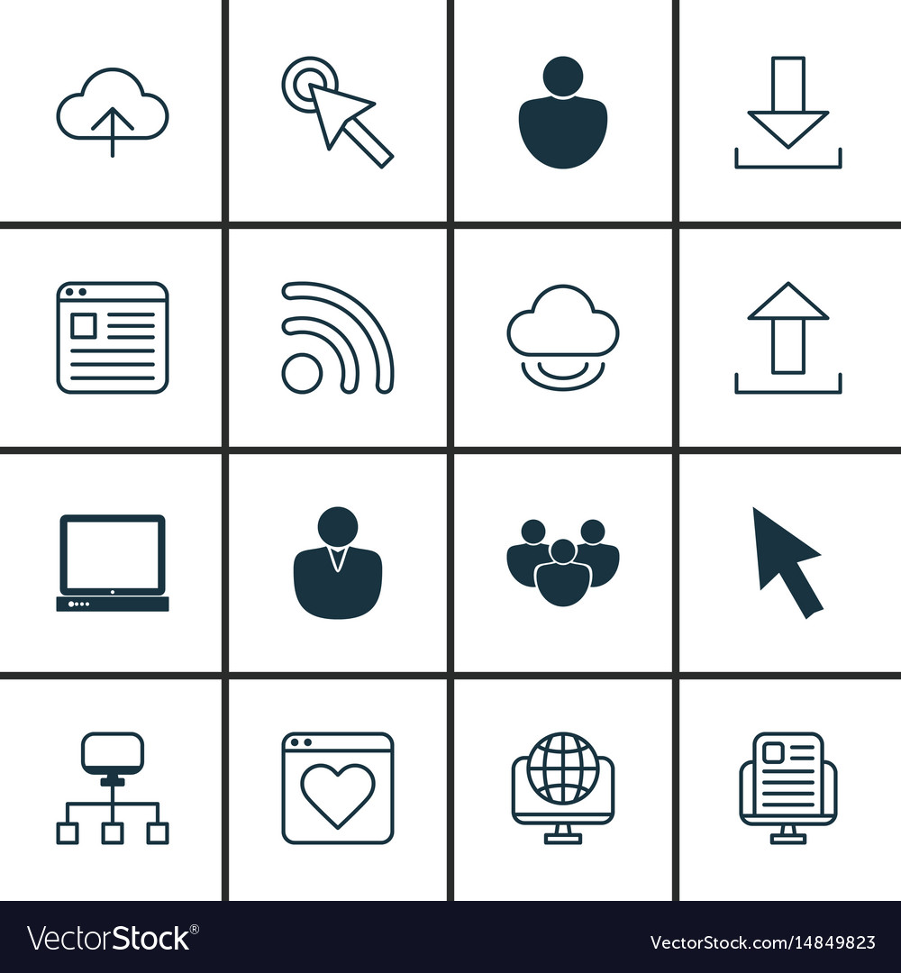 Set of 16 internet icons includes computer