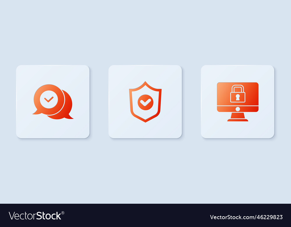 Set shield with check mark in speech bubble vector image Set shield with check mark in speech bubble