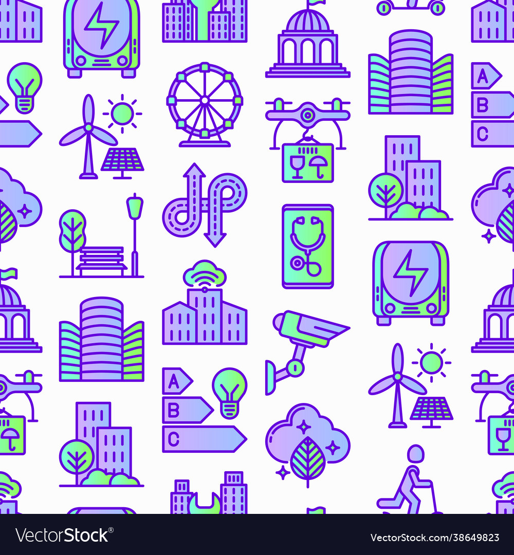 Smart city seamless pattern with thin line icons