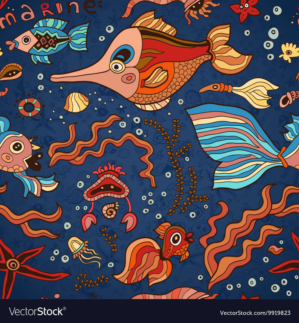 Underwater seamless pattern of sea life elements