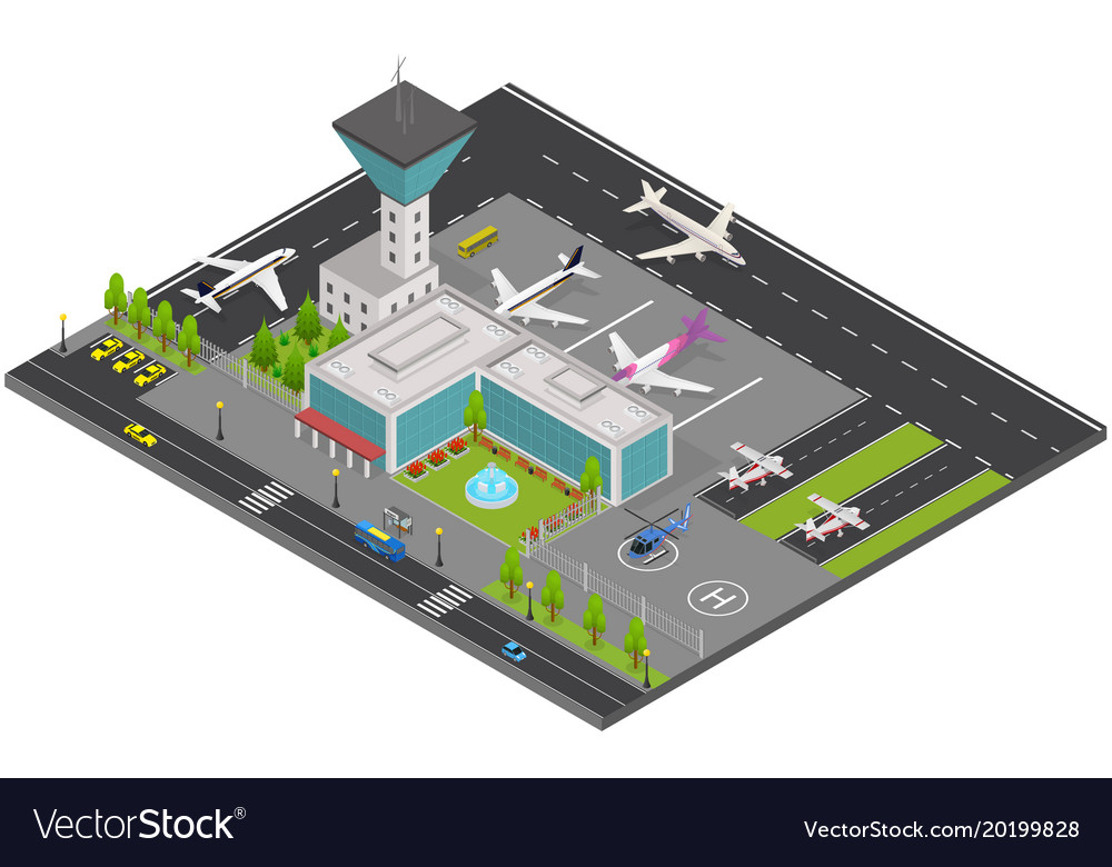 Download Airport concept 3d isometric view Royalty Free Vector Image