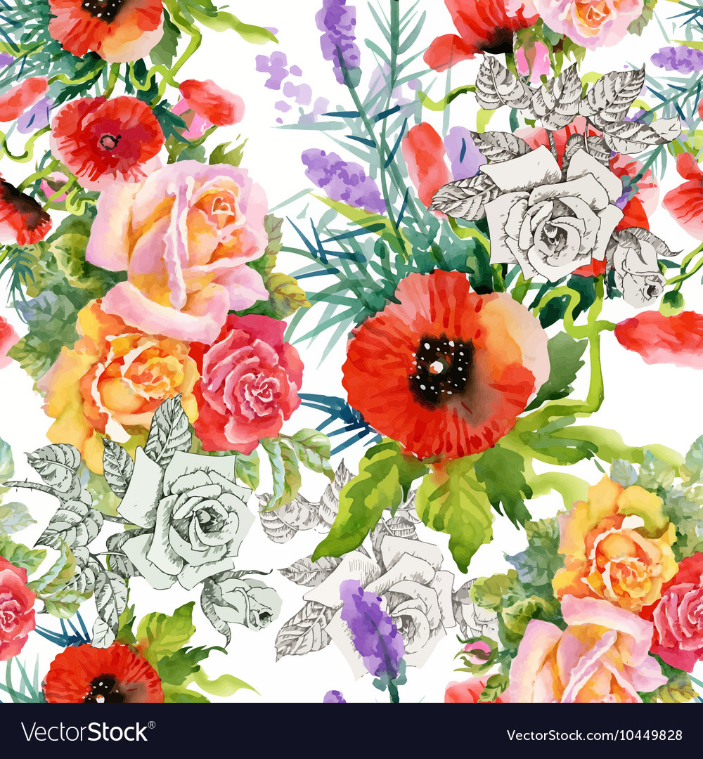 Beautiful watercolor summer garden blooming