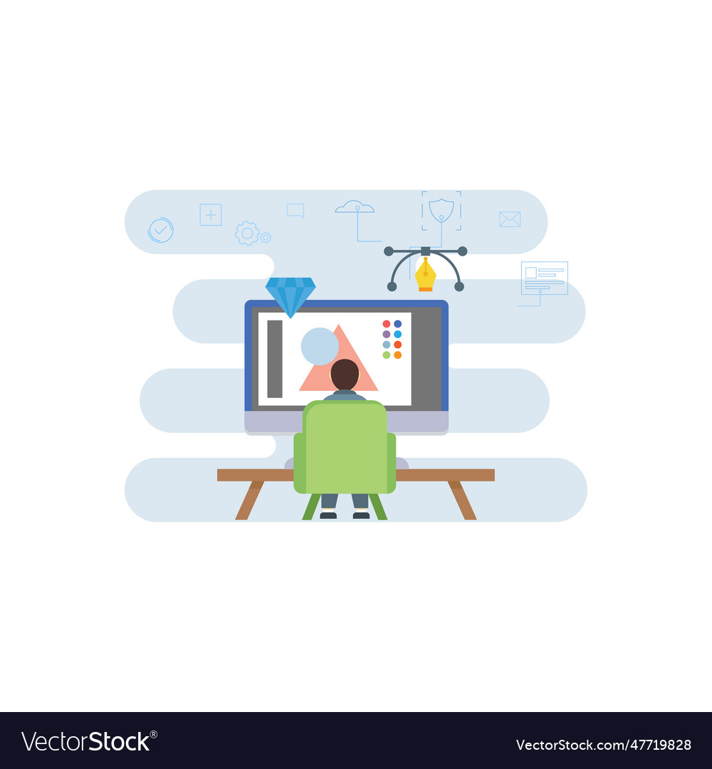 Boy is working on web development and art design