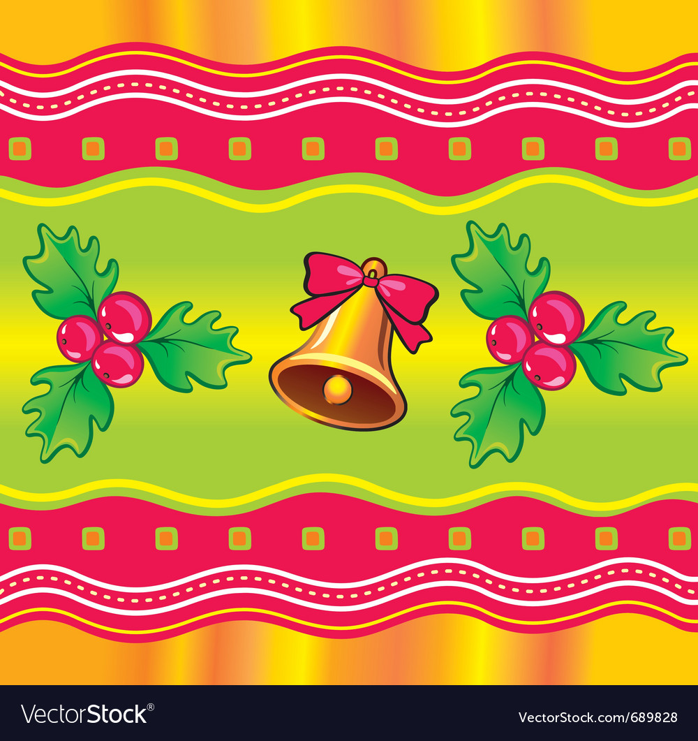 Christmas background with holly berry and bell Vector Image