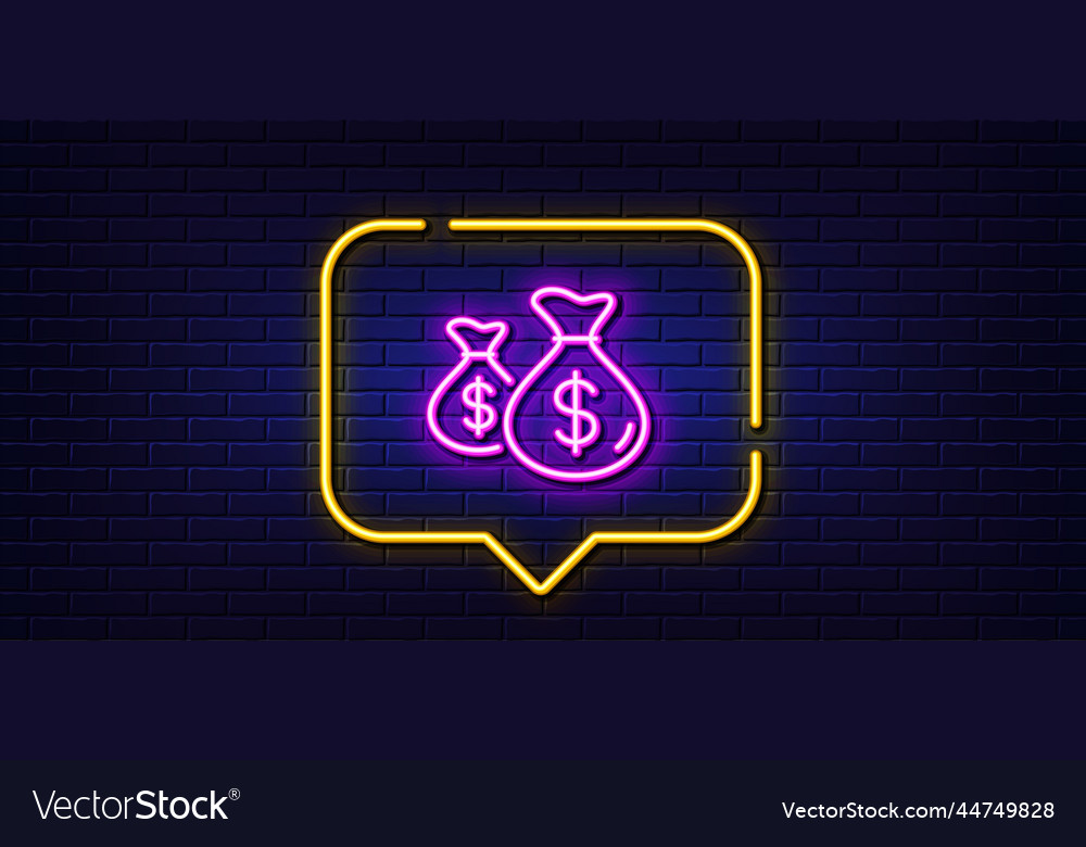 Coins bags line icon cash money sign neon light vector image Coins bags line icon cash money sign neon light