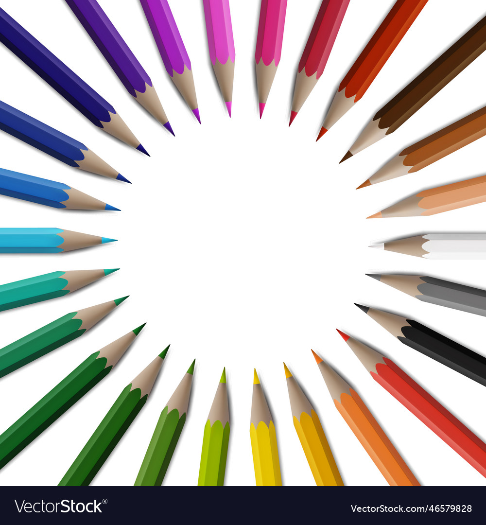 Color pencils circle palette flatlay back vector image Color pencils circle palette flatlay back