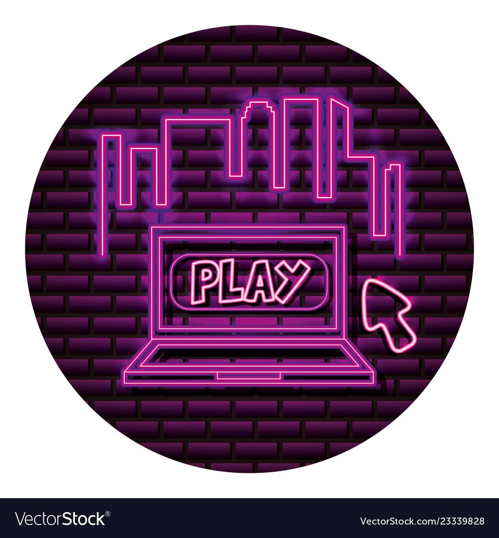 Computer play arrow neon video game wall