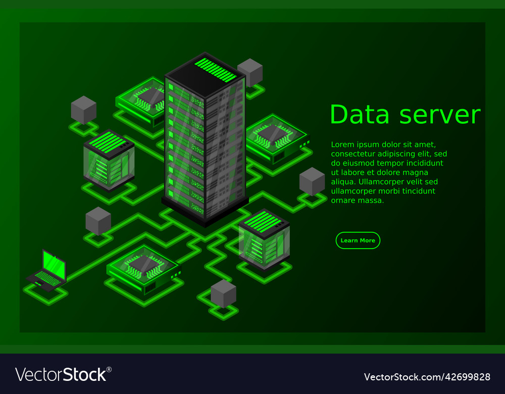Concept of data network management isometric map vector image Concept of data network management isometric map