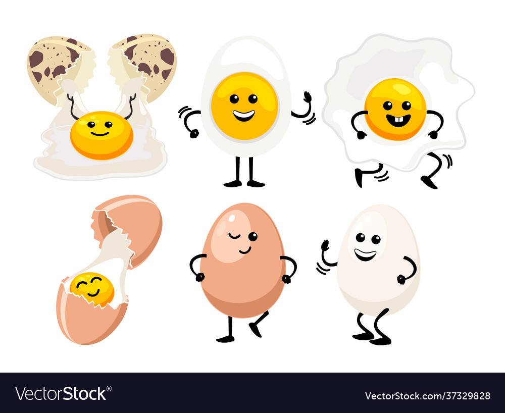 Cute egg faces kawaii eggs set easter Royalty Free Vector