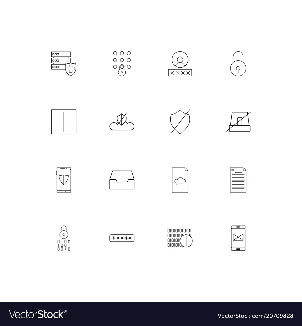 Cyber security simple linear icons set outlined