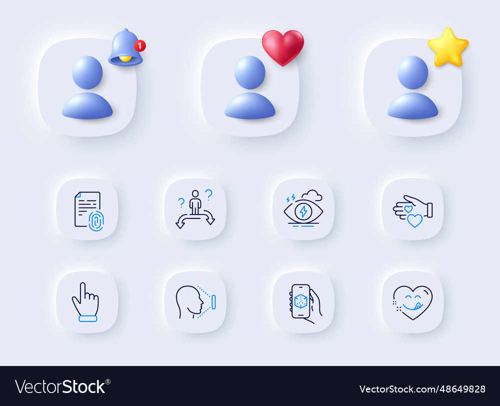 Face id cursor and volunteer line icons for web vector image Face id cursor and volunteer line icons for web