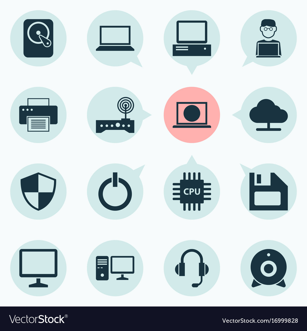 Gadget icons set collection of personal computer