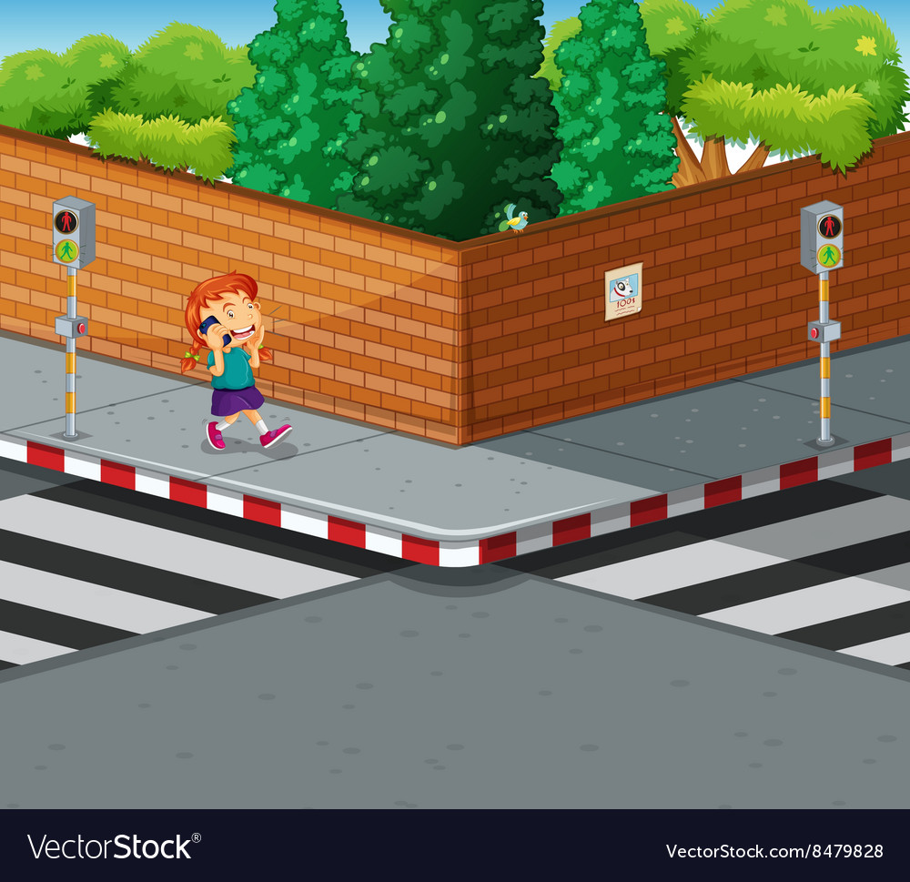 Girl on the pavement talking on the phone Vector Image