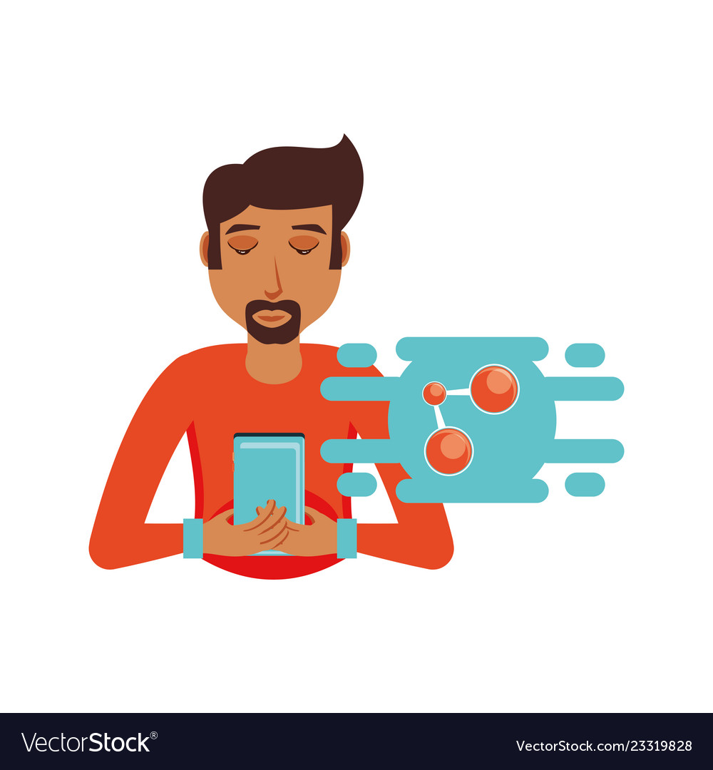 Man with smartphone and share symbol