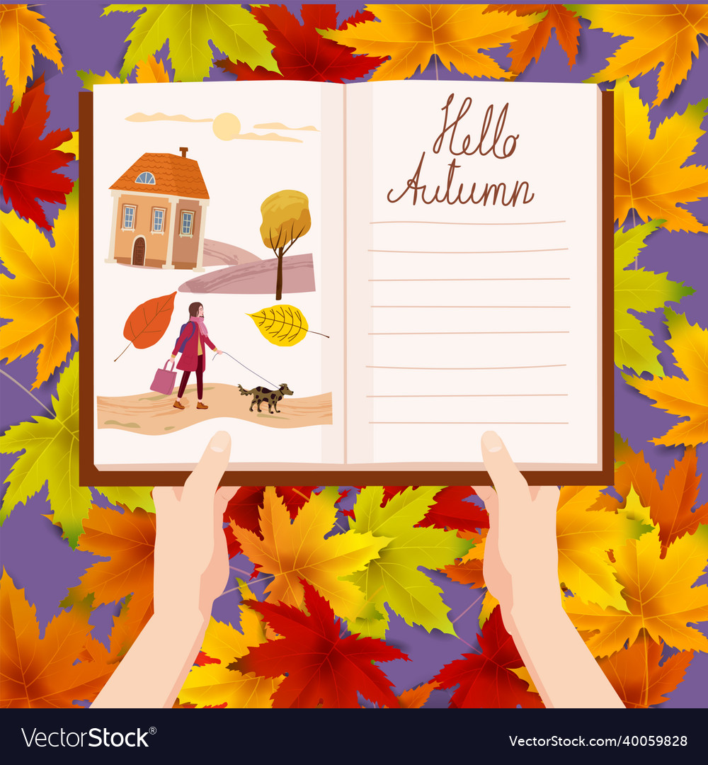 Open autumn daily diary notepad list schedule vector image Open autumn daily diary notepad list schedule