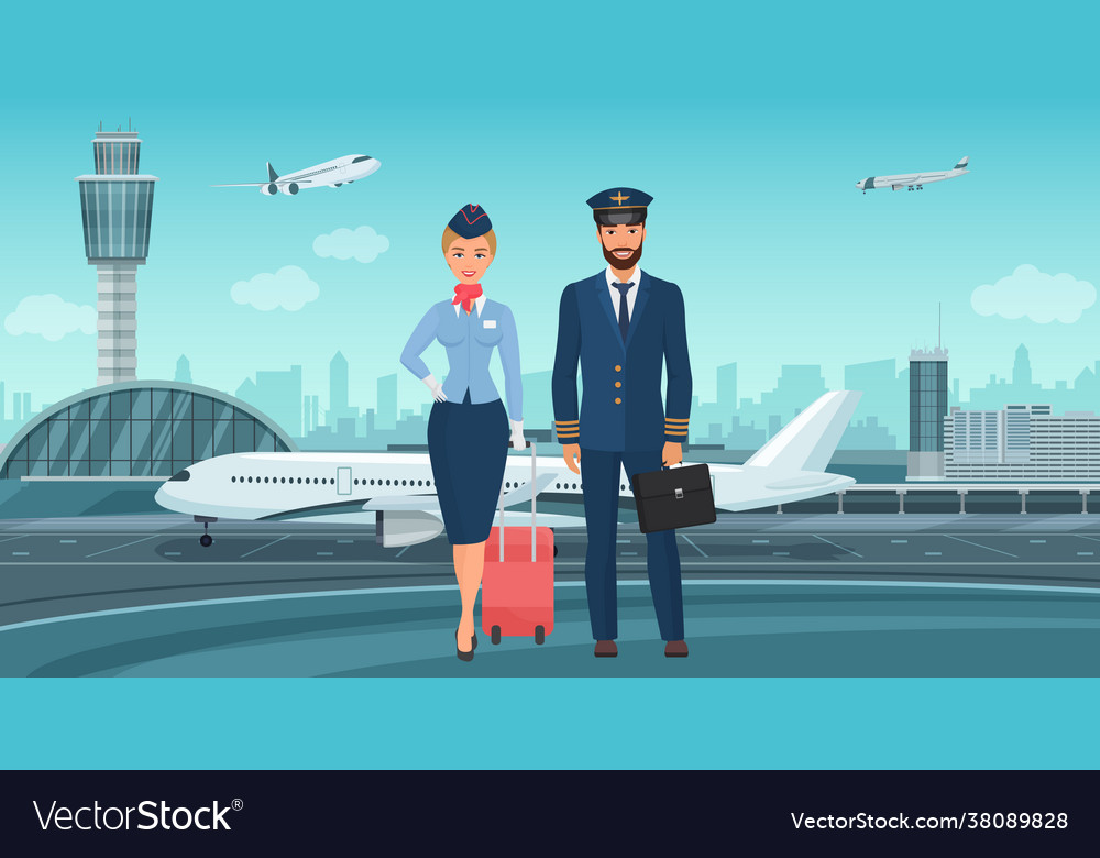 Pilot Captain And Stewardess Airplane Crew Vector Image