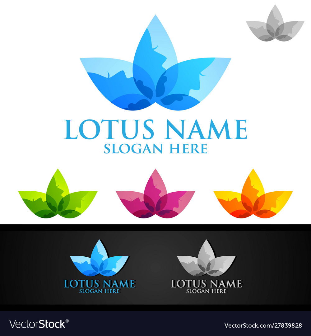 Yoga and lotus flower logo with health spa